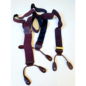 Trafalgar Suspenders Leather Button Maroon Navy Men's